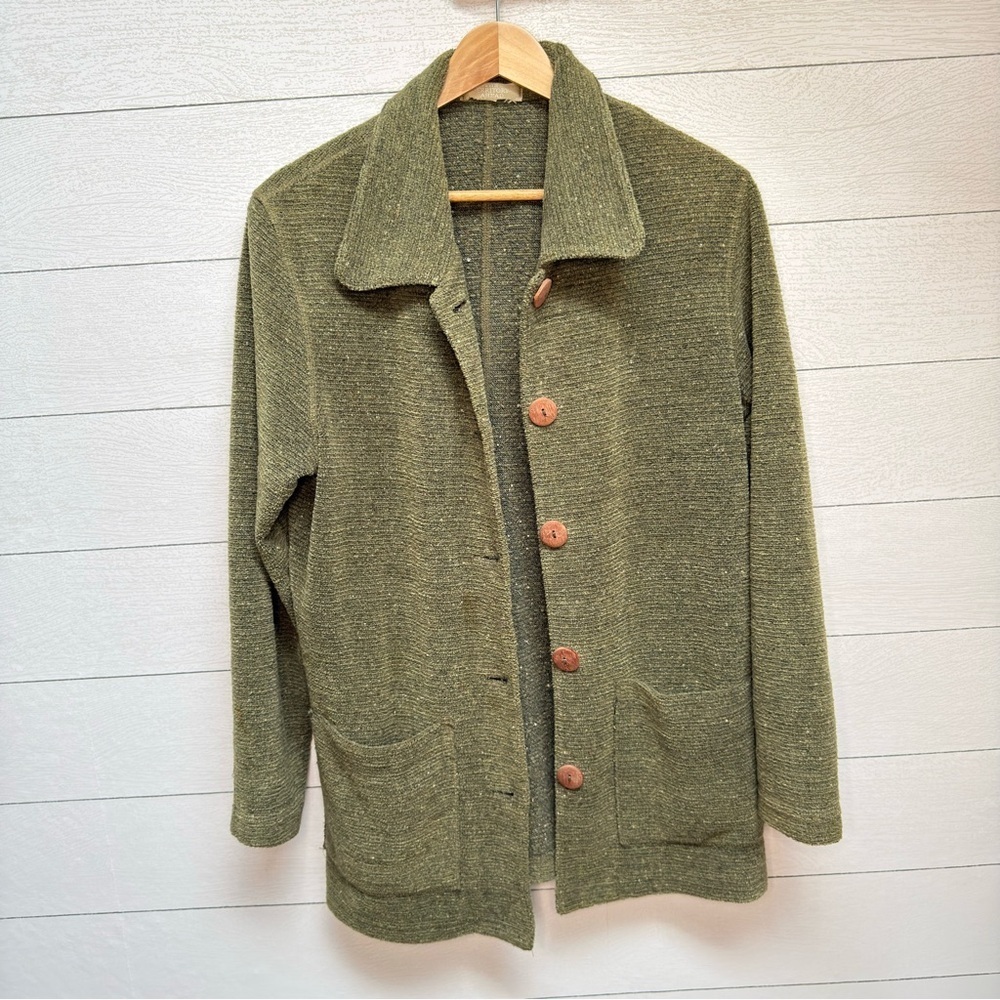 Territory Ahead Olive Green Textured Knit Jacket | Cozy Button Front | L - Picture 6 of 10